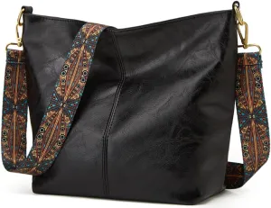 Hobo Bag for Women Crossbody Handbags Large Designer Ladies Bucket Purse PU Leather Shoulder Bags with Wide Shoulder Strap