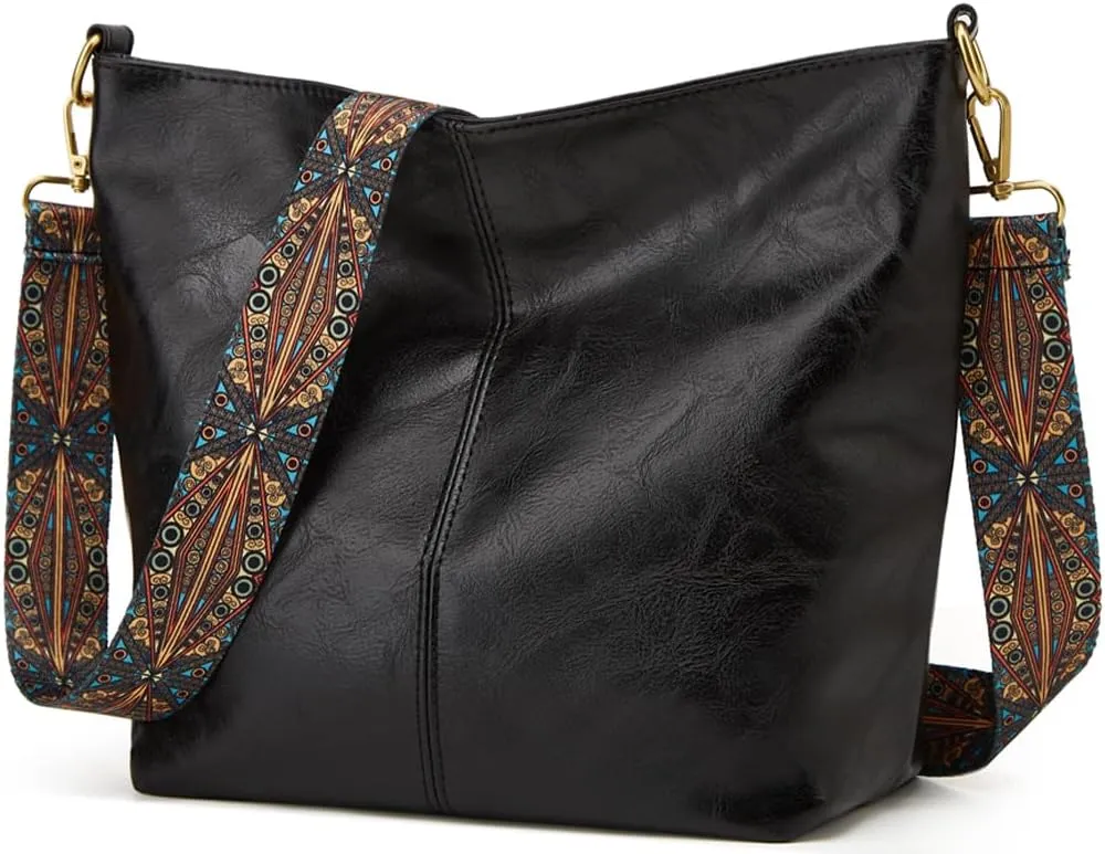 Hobo Bag for Women Crossbody Handbags Large Designer Ladies Bucket Purse PU Leather Shoulder Bags with Wide Shoulder Strap