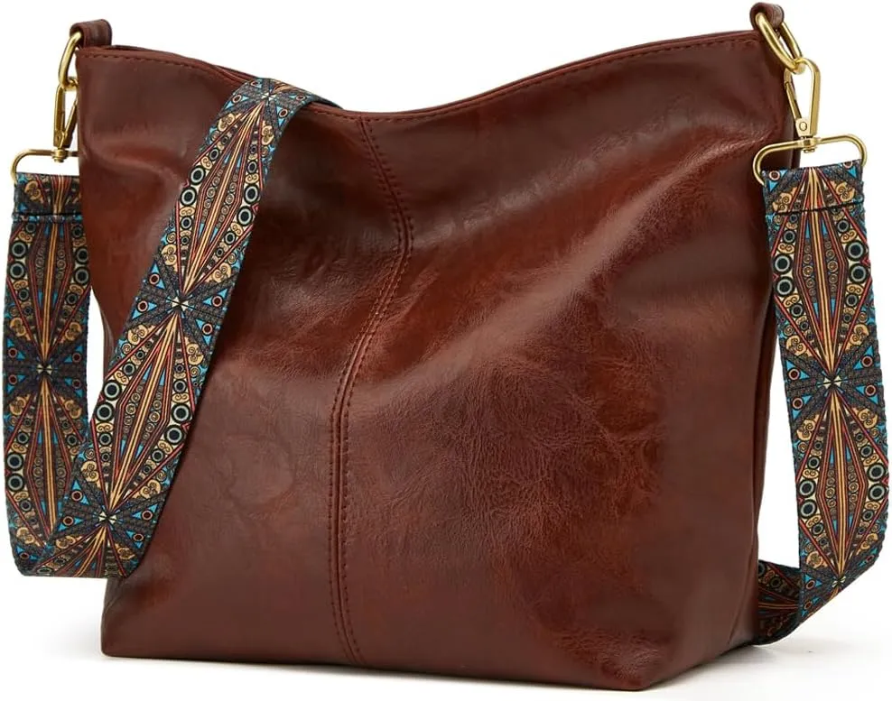 Hobo Bag for Women Crossbody Handbags Large Designer Ladies Bucket Purse PU Leather Shoulder Bags with Wide Shoulder Strap