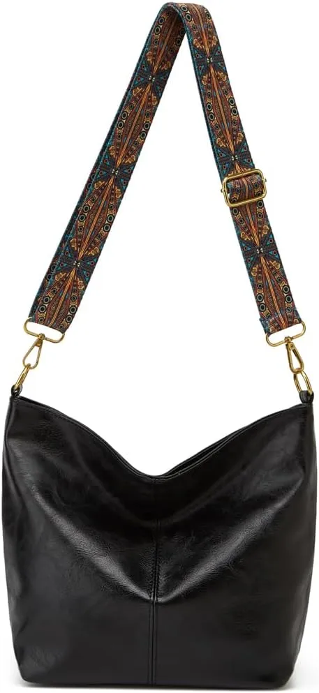 Hobo Bag for Women Crossbody Handbags Large Designer Ladies Bucket Purse PU Leather Shoulder Bags with Wide Shoulder Strap