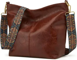 Hobo Bag for Women Crossbody Handbags Large Designer Ladies Bucket Purse PU Leather Shoulder Bags with Wide Shoulder Strap