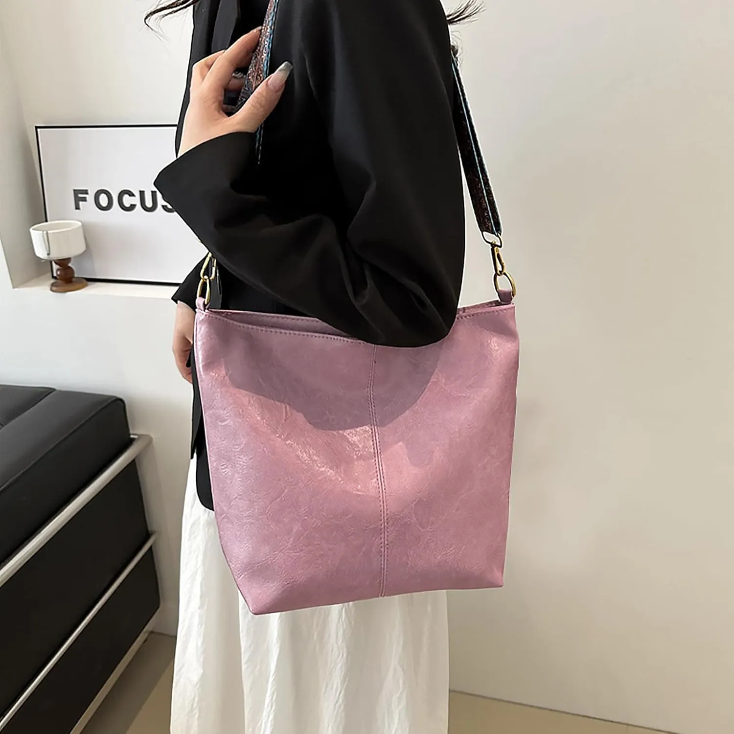 Hobo Bags for Women Crossbody Bag Guitar Strap Purse Vegan Leather Shoulder Handbags Boho Purses Tote Bucket Bag