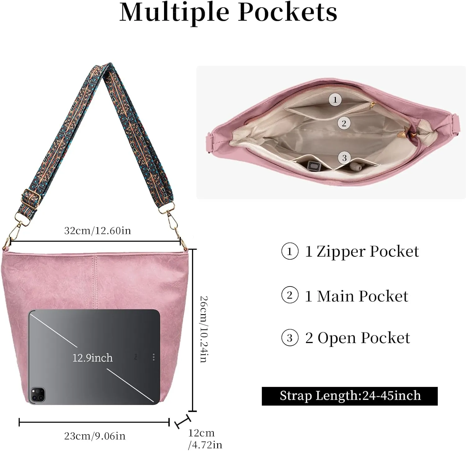 Hobo Bags for Women Crossbody Bag Guitar Strap Purse Vegan Leather Shoulder Handbags Boho Purses Tote Bucket Bag