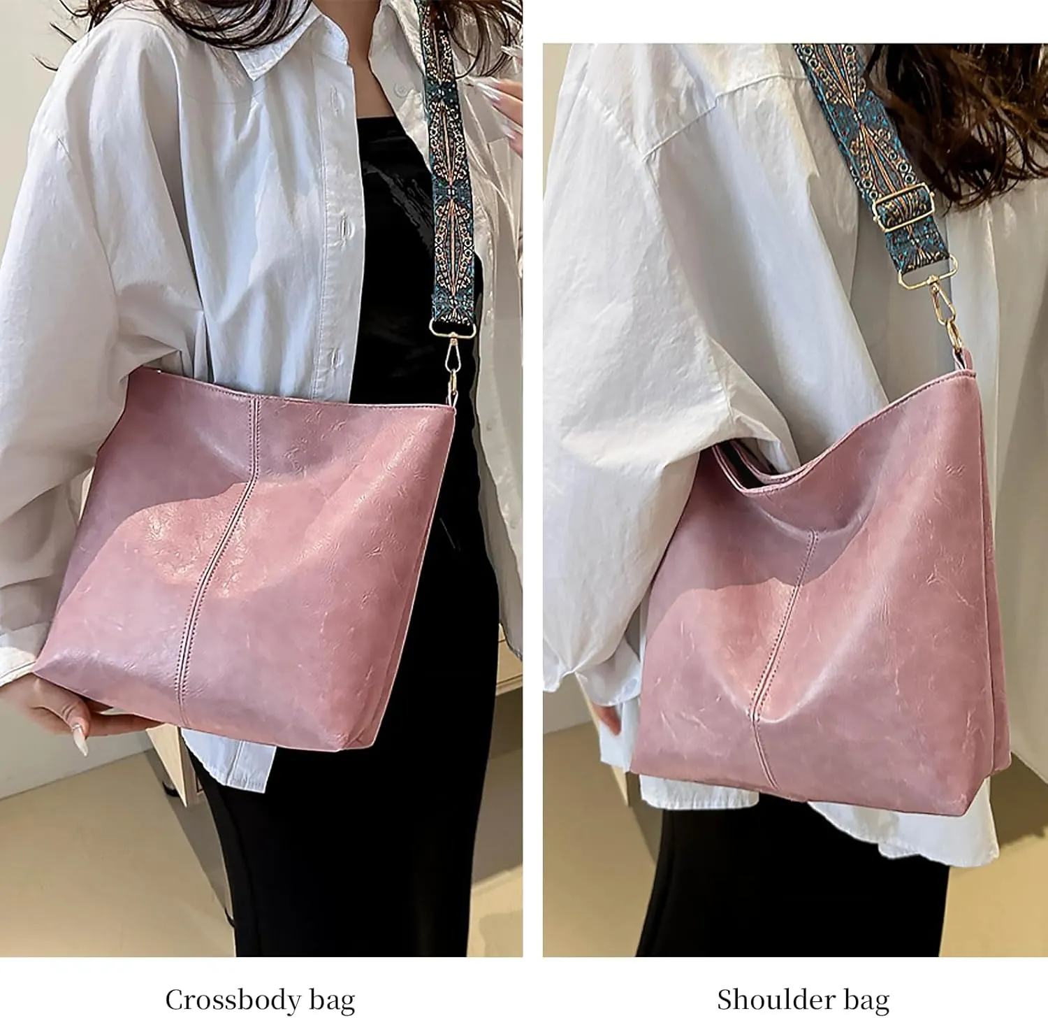 Hobo Bags for Women Crossbody Bag Guitar Strap Purse Vegan Leather Shoulder Handbags Boho Purses Tote Bucket Bag