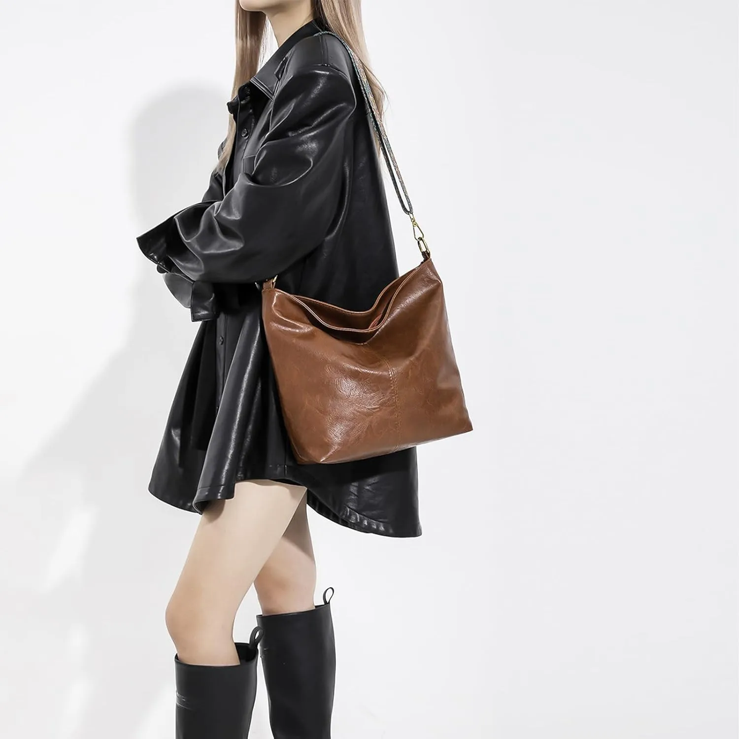 Hobo Bags for Women Crossbody Bag Guitar Strap Purse Vegan Leather Shoulder Handbags Boho Purses Tote Bucket Bag
