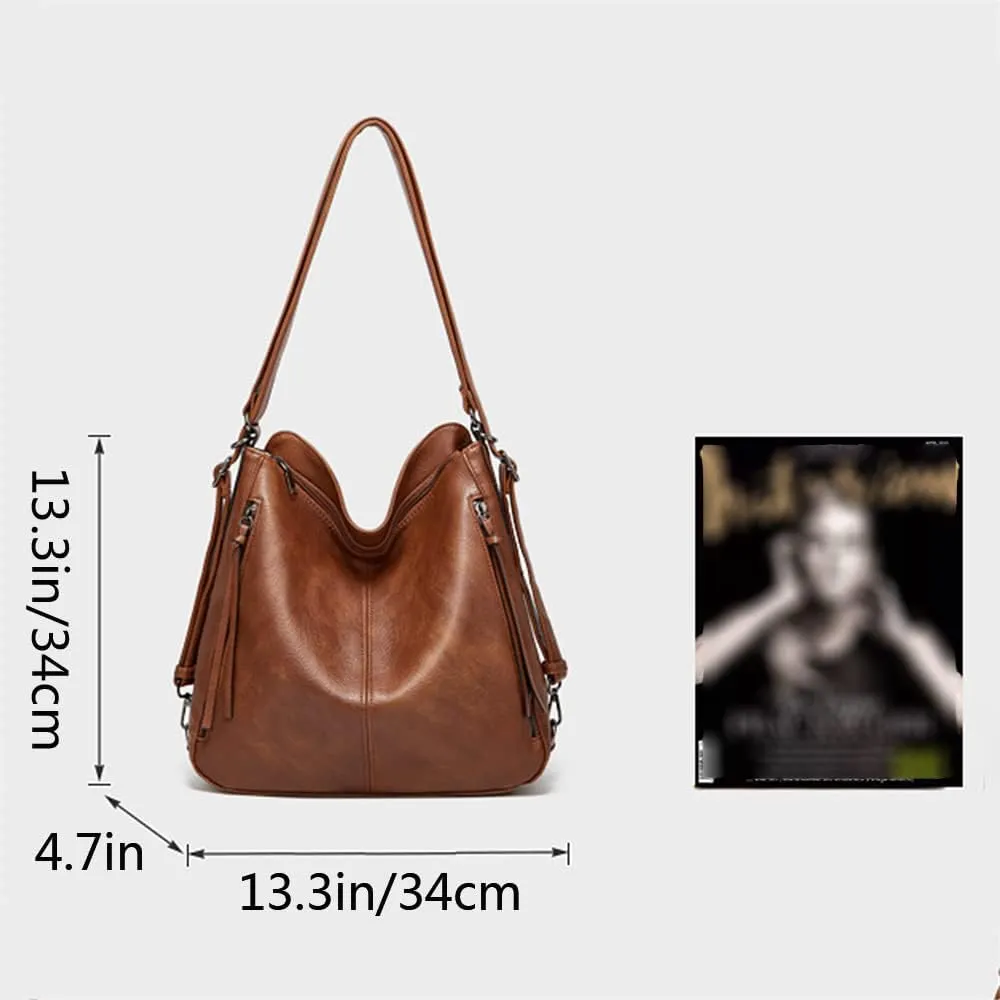 Hobo Tote Shoulder Bag Purses 3pcs for Women PU Retro Backpack Handbag Satchel Clutch Wallet Burgundy
