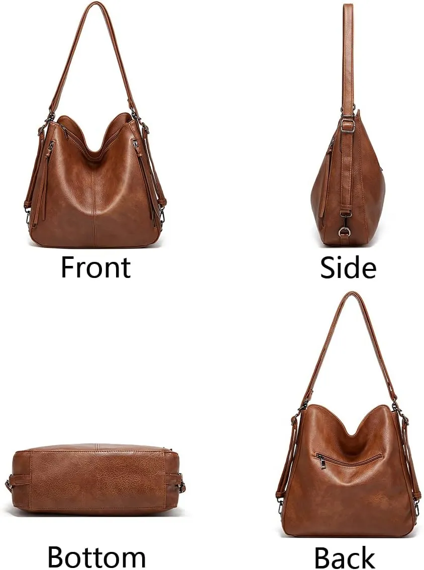 Hobo Tote Shoulder Bag Purses 3pcs for Women PU Retro Backpack Handbag Satchel Clutch Wallet Burgundy