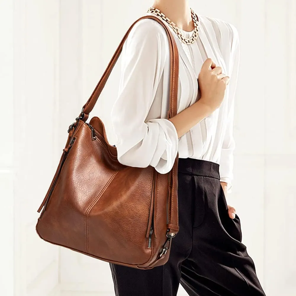 Hobo Tote Shoulder Bag Purses 3pcs for Women PU Retro Backpack Handbag Satchel Clutch Wallet Burgundy