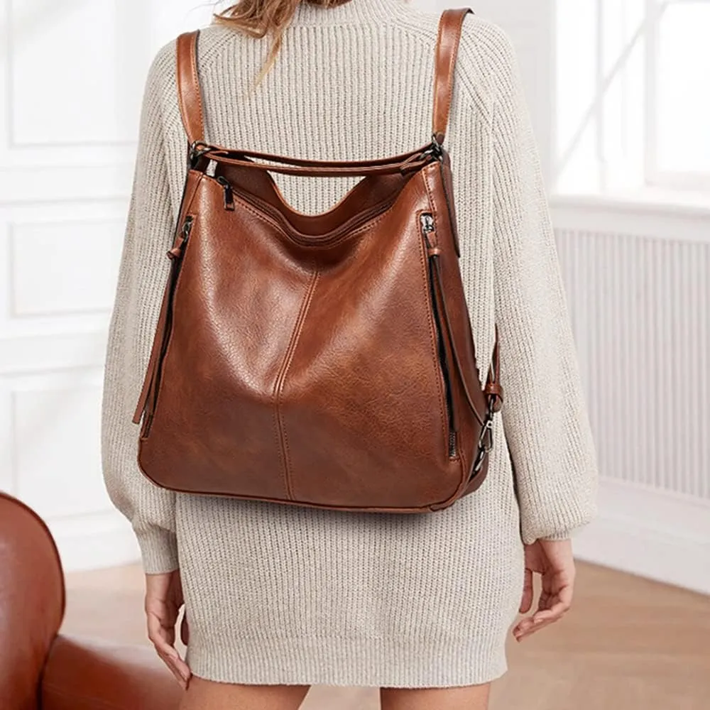Hobo Tote Shoulder Bag Purses 3pcs for Women PU Retro Backpack Handbag Satchel Clutch Wallet Burgundy