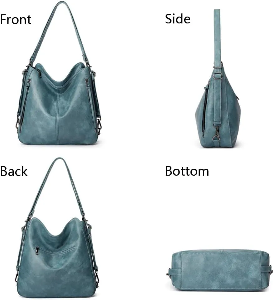 Hobo Tote Shoulder Bag Purses 3pcs for Women PU Retro Backpack Handbag Satchel Clutch Wallet Burgundy