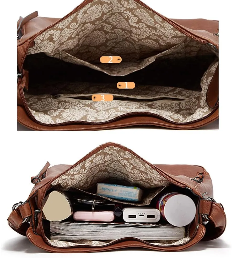 Hobo Tote Shoulder Bag Purses 3pcs for Women PU Retro Backpack Handbag Satchel Clutch Wallet Burgundy