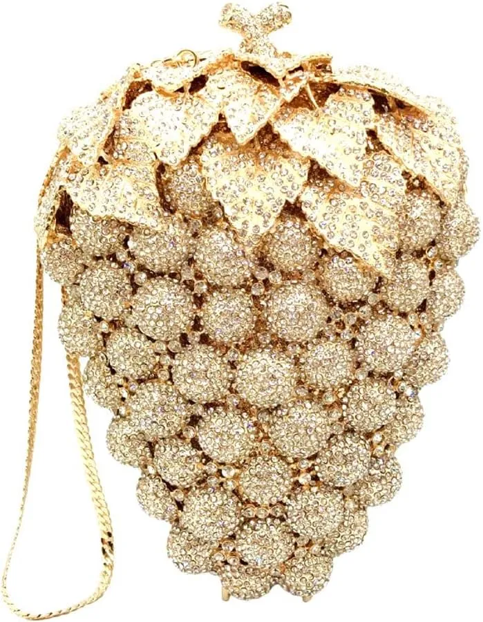 Hollow Carved Grape Rhinestone Evening Clutch Women Luxury Crystal Handbags Purses for Party and Wedding