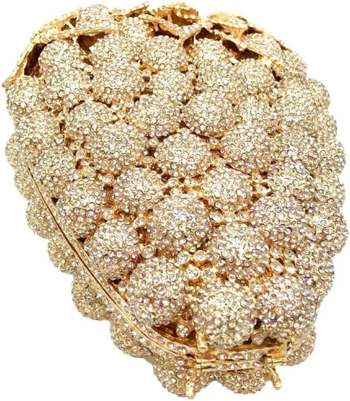Hollow Carved Grape Rhinestone Evening Clutch Women Luxury Crystal Handbags Purses for Party and Wedding