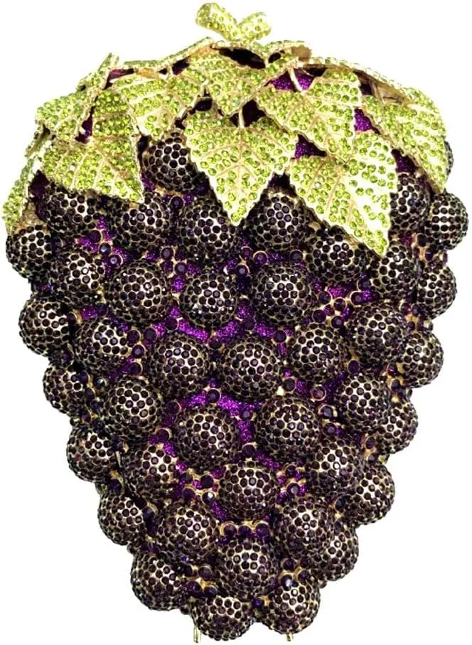 Hollow Carved Grape Rhinestone Evening Clutch Women Luxury Crystal Handbags Purses for Party and Wedding