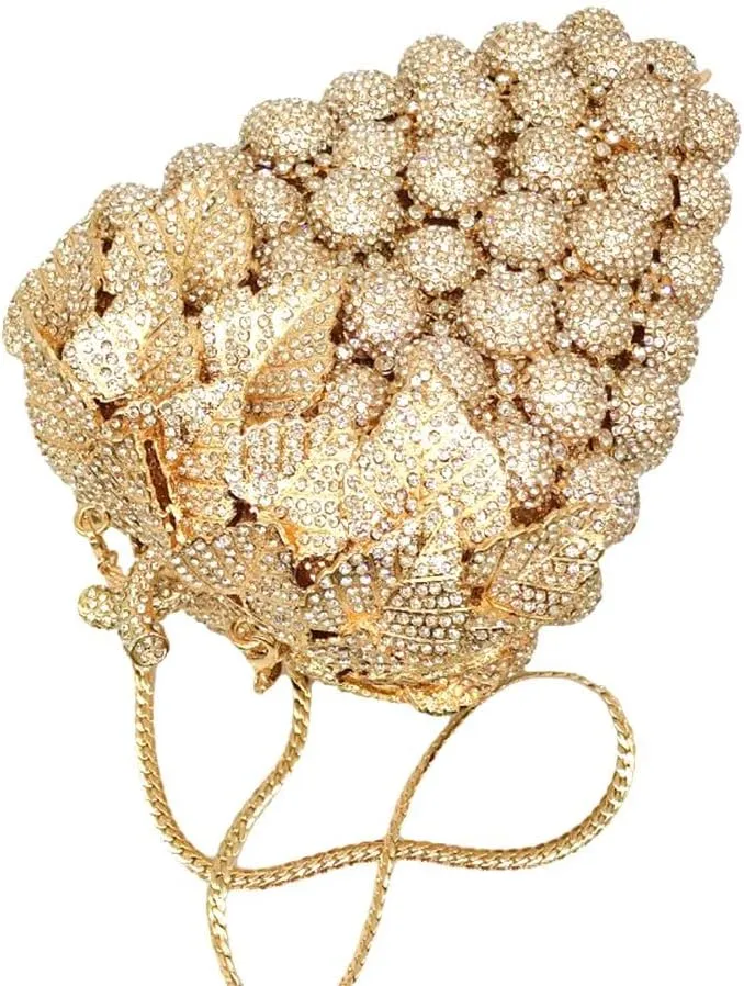 Hollow Carved Grape Rhinestone Evening Clutch Women Luxury Crystal Handbags Purses for Party and Wedding