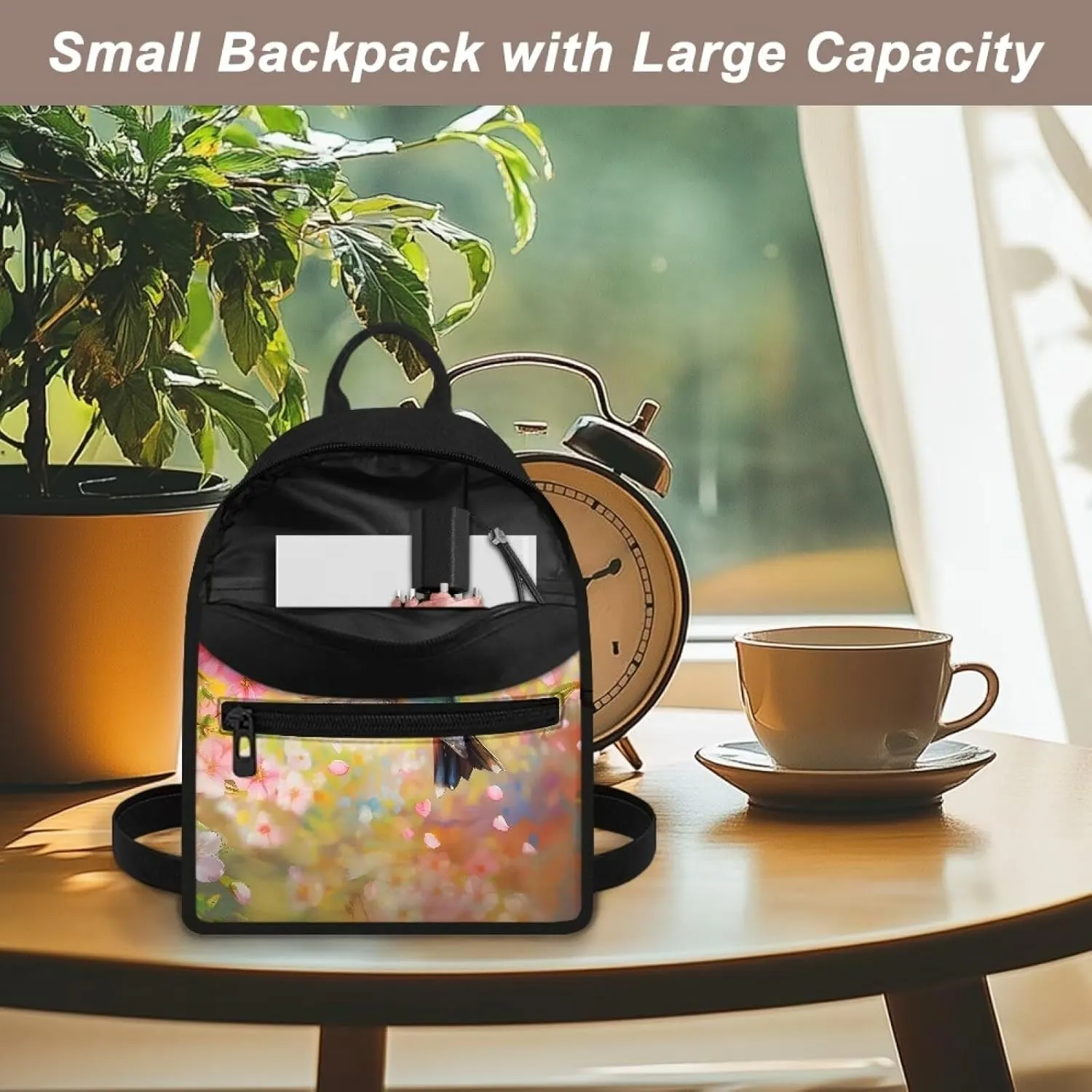 Hummingbird Backpack for Women Teen Girls Backpack Purses Cherry Blossom Travel Daypack Casual Satchel Handbags Mini Cell Phone Bags for Shopping Outdoor Hiking