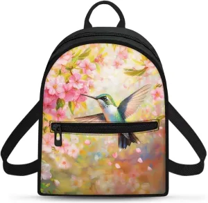 Hummingbird Backpack for Women Teen Girls Backpack Purses Cherry Blossom Travel Daypack Casual Satchel Handbags Mini Cell Phone Bags for Shopping Outdoor Hiking