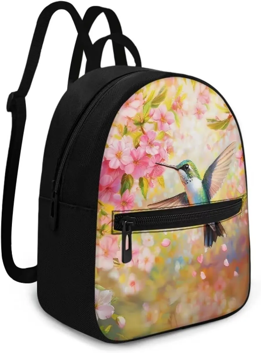 Hummingbird Backpack for Women Teen Girls Backpack Purses Cherry Blossom Travel Daypack Casual Satchel Handbags Mini Cell Phone Bags for Shopping Outdoor Hiking