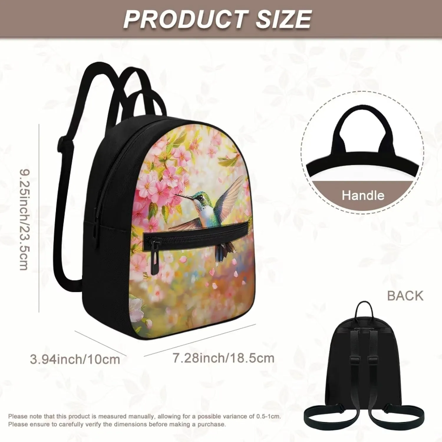 Hummingbird Backpack for Women Teen Girls Backpack Purses Cherry Blossom Travel Daypack Casual Satchel Handbags Mini Cell Phone Bags for Shopping Outdoor Hiking