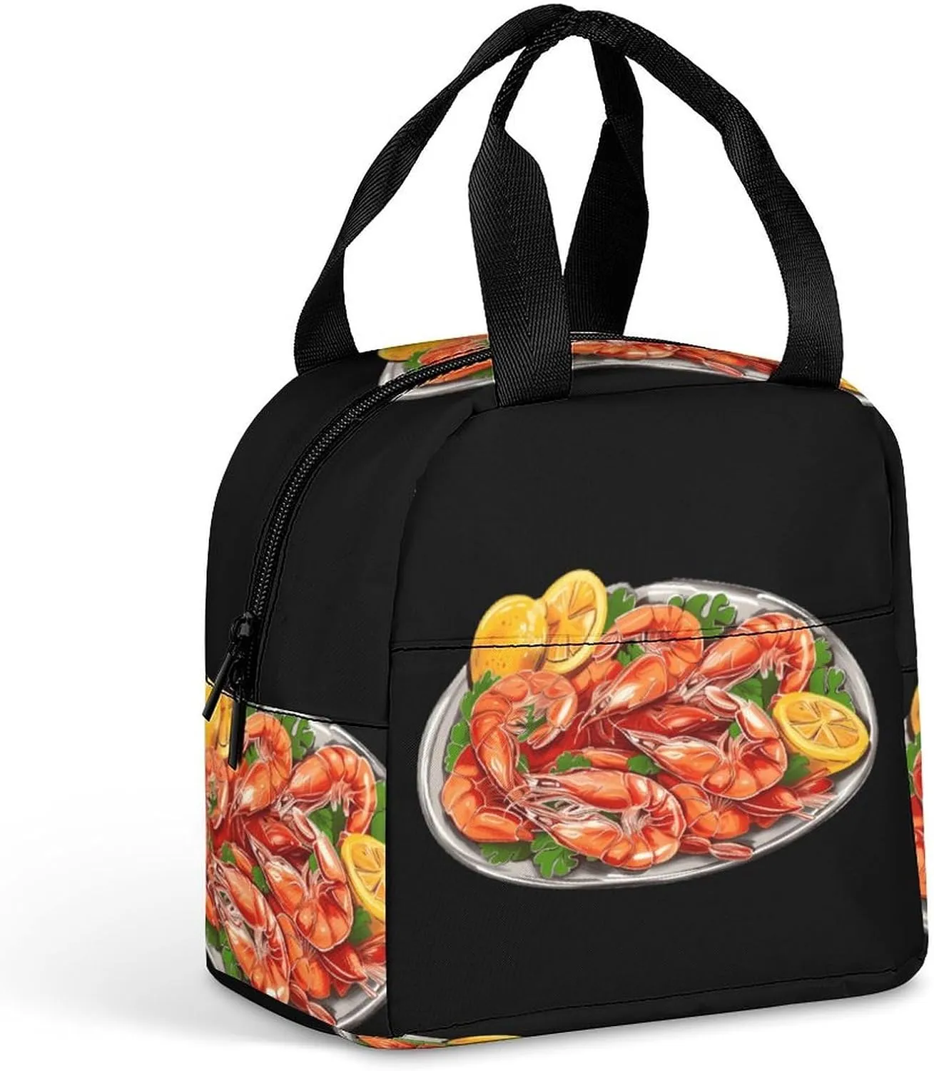 I Love Seafood Funny Reusable Lunch Bag Insulated Tote Box Cooler Food Handbags Case For Women Men 8.5 X 8 X 5 Inches