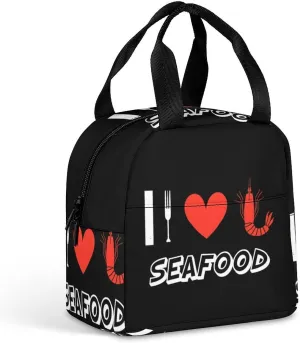 I Love Seafood Reusable Lunch Bag Insulated Tote Box Cooler Food Handbags Case For Women Men 22 * 20 * 13cm