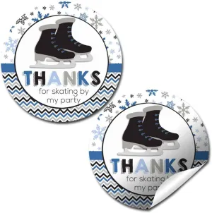 Ice Skating-Themed Thank You Sticker Labels for Boys, 40 2" Party Circle Stickers by AmandaCreation, Great for Party Favors, Envelope Seals & Goodie Bags