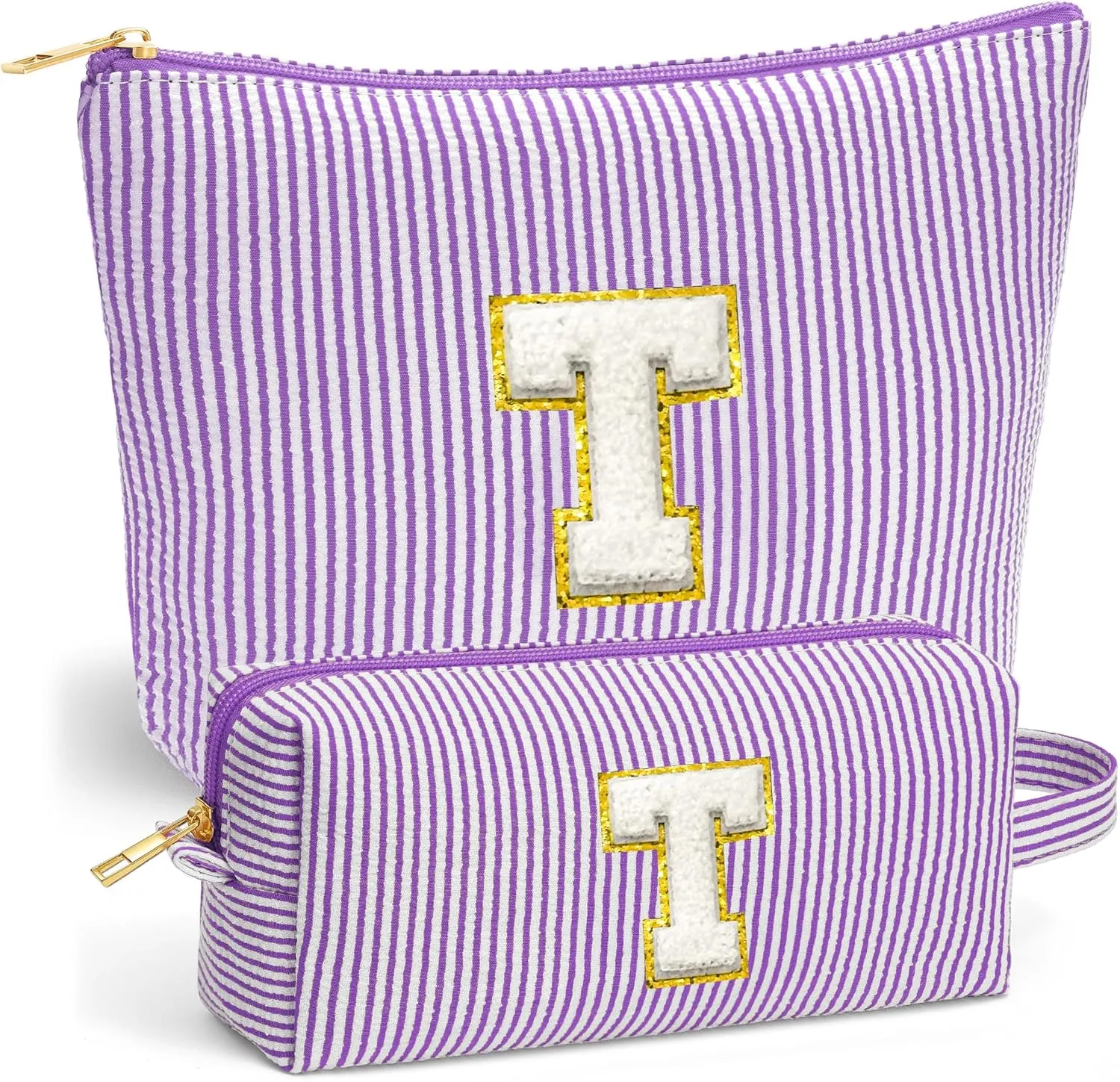 Initial Makeup Bag for Women - Travel Pouch, Portable Cosmetic Bag Make up Kit Pouch | Travel Essentials Cute Makeup Bag Birthday Gifts for Women (Purple Letter T)
