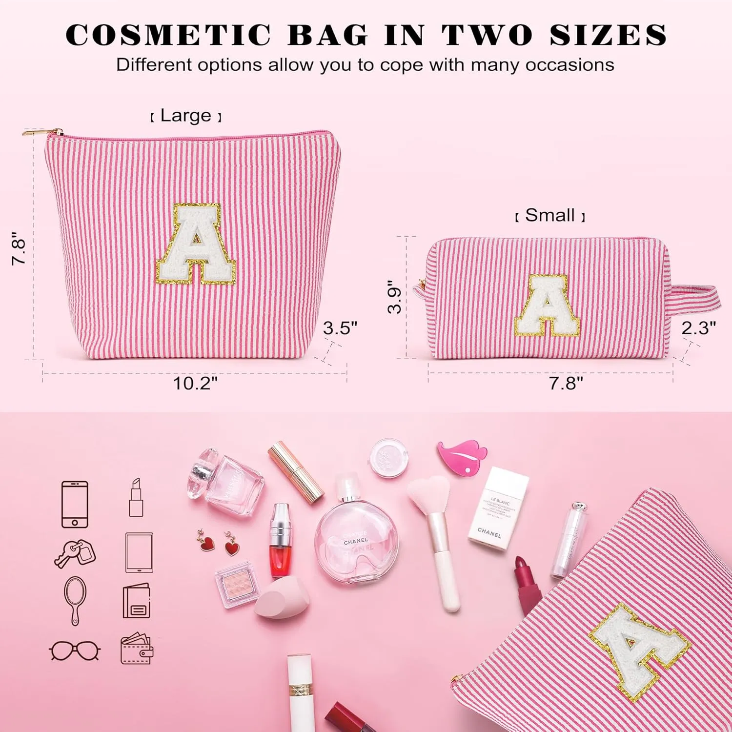 Initial Makeup Bag for Women - Travel Pouch, Portable Cosmetic Bag Make up Kit Pouch | Travel Essentials Cute Makeup Bag Birthday Gifts for Women (Purple Letter T)