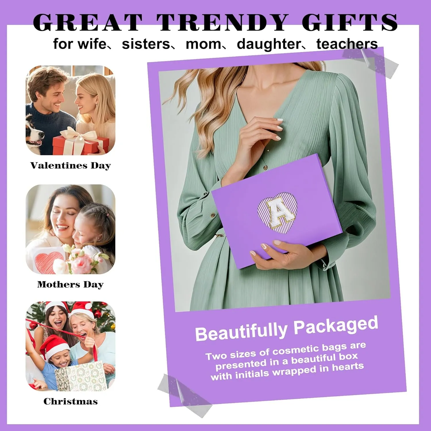 Initial Makeup Bag for Women - Travel Pouch, Portable Cosmetic Bag Make up Kit Pouch | Travel Essentials Cute Makeup Bag Birthday Gifts for Women (Purple Letter T)