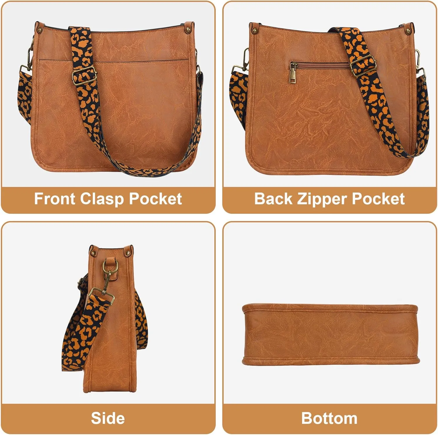 JAMfit Crossbody Bag for Women Vegan Leather Hobo Handbags Trendy Shoulder Purse Handbag With 2 Adjustable Strap
