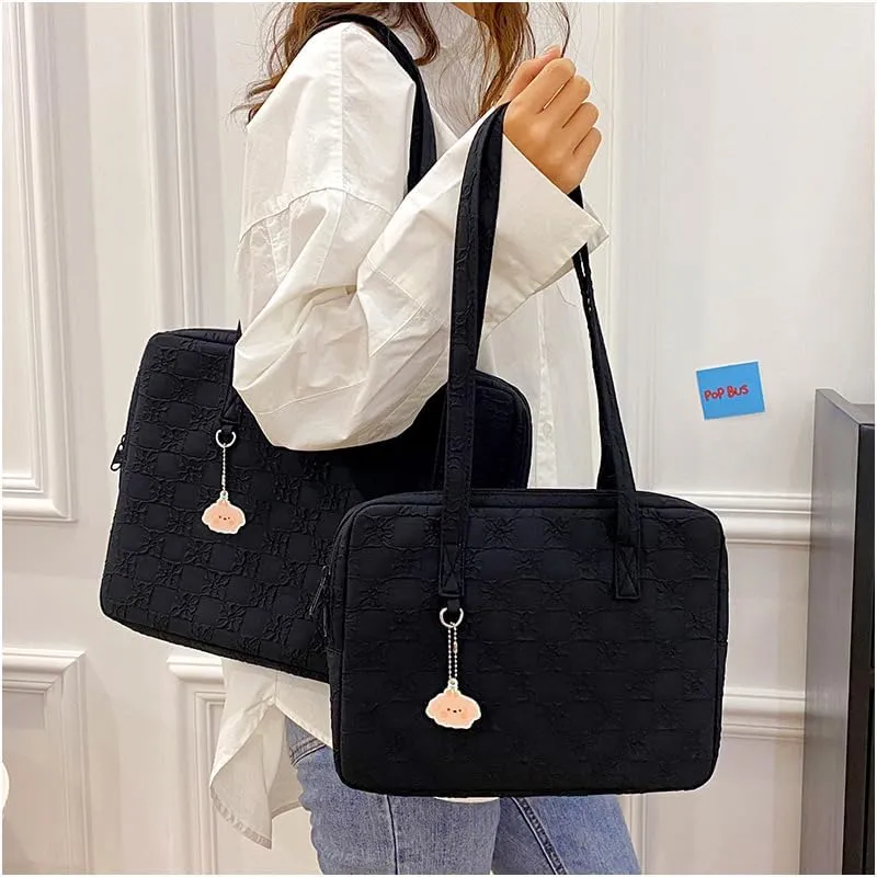 Japanese Cutecore Messenger Bag 11 Inch 13 Inch Kawaii Shoulder Handbags for Women Tote Laptop Bag with Accessories (Black,13 inch)
