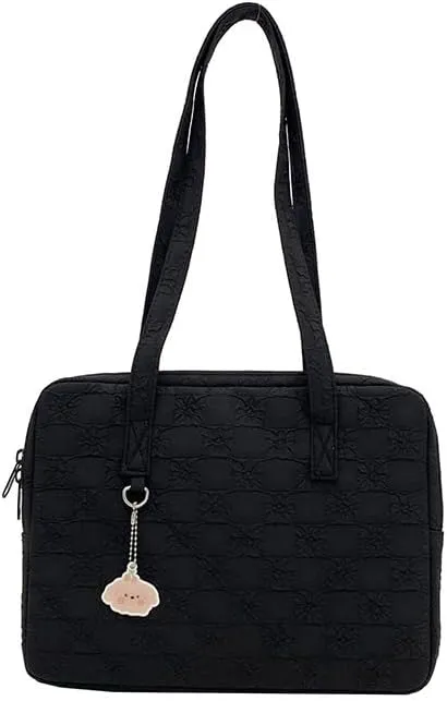 Japanese Cutecore Messenger Bag 11 Inch 13 Inch Kawaii Shoulder Handbags for Women Tote Laptop Bag with Accessories (Black,13 inch)