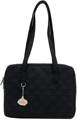 Japanese Cutecore Messenger Bag 11 Inch 13 Inch Kawaii Shoulder Handbags for Women Tote Laptop Bag with Accessories (Black,13 inch)