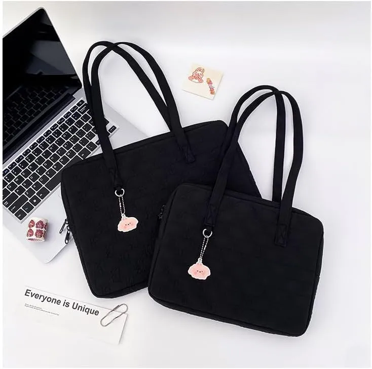 Japanese Cutecore Messenger Bag 11 Inch 13 Inch Kawaii Shoulder Handbags for Women Tote Laptop Bag with Accessories (Black,13 inch)