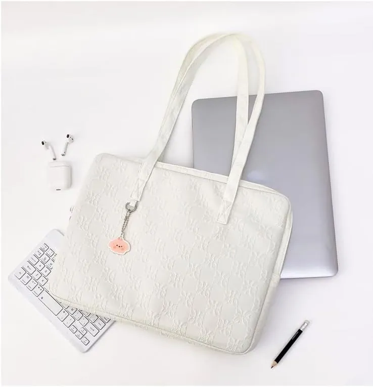 Japanese Cutecore Messenger Bag 11 Inch 13 Inch Kawaii Shoulder Handbags for Women Tote Laptop Bag with Accessories (White,13 inch)