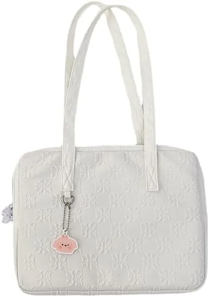 Japanese Cutecore Messenger Bag 11 Inch 13 Inch Kawaii Shoulder Handbags for Women Tote Laptop Bag with Accessories (White,13 inch)