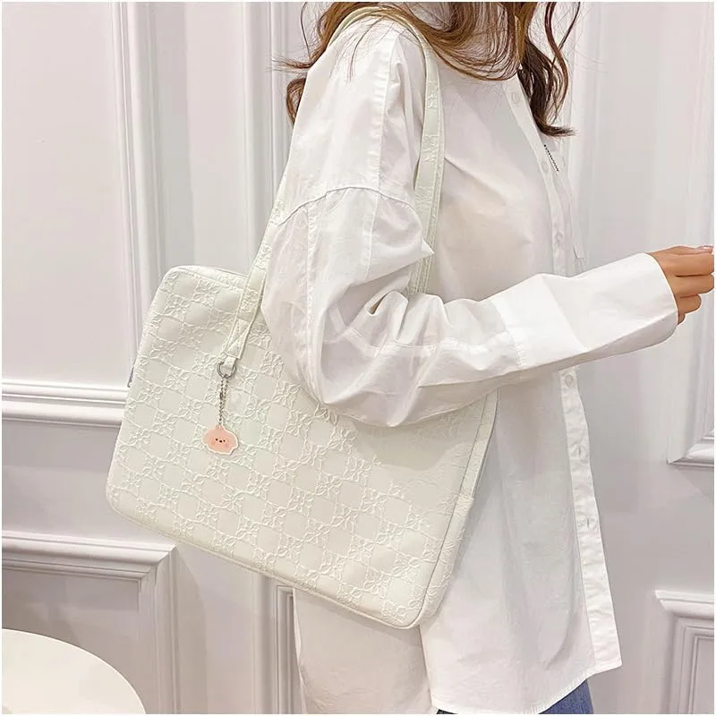 Japanese Cutecore Messenger Bag 11 Inch 13 Inch Kawaii Shoulder Handbags for Women Tote Laptop Bag with Accessories (White,13 inch)