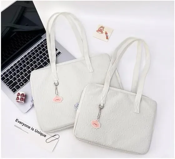 Japanese Cutecore Messenger Bag 11 Inch 13 Inch Kawaii Shoulder Handbags for Women Tote Laptop Bag with Accessories (White,13 inch)