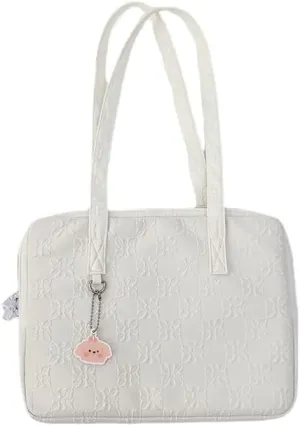 Japanese Cutecore Messenger Bag 11 Inch 13 Inch Kawaii Shoulder Handbags for Women Tote Laptop Bag with Accessories (White,13 inch)