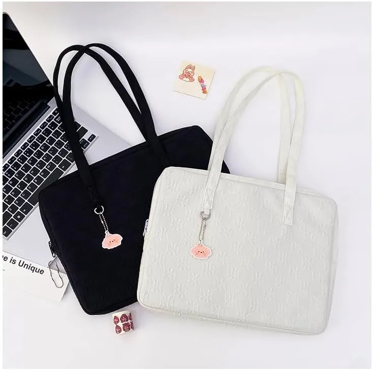 Japanese Cutecore Messenger Bag 11 Inch 13 Inch Kawaii Shoulder Handbags for Women Tote Laptop Bag with Accessories (White,13 inch)