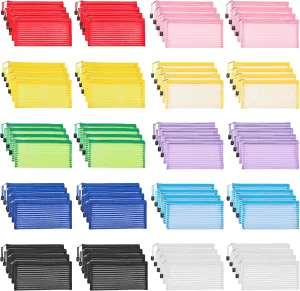 JARLINK 80 Pack Mesh Zipper Pouch, Pouch Bulk in 10 Colors, Multipurpose Storage Bags for Organizing Makeup Essentials, Travel Accessories, Office, School and Teacher Supplies