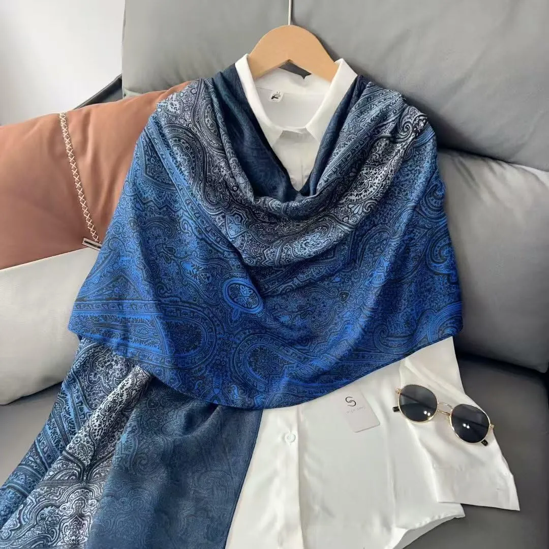 JN&LULU Womens Cotton Large Mulberry Scarf Long Satin Scarf Fashion Designer Lightweight Wraps 70"x 35"