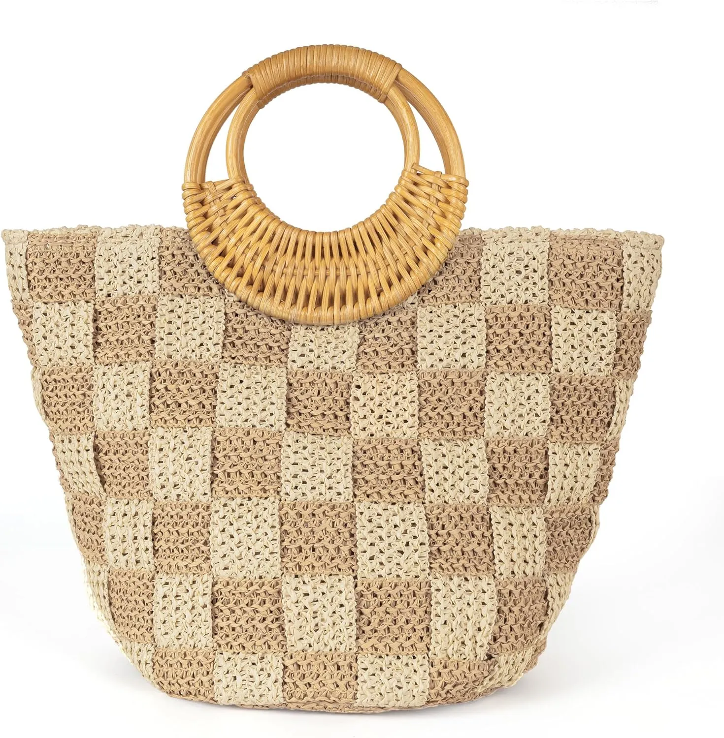 Joryin Beach Tote Bag for Women, Hand Woven Bags, Natural Fibre Boho Purse, Top Handle Hobo Handbag, Straw Summer Purses