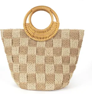Joryin Beach Tote Bag for Women, Hand Woven Bags, Natural Fibre Boho Purse, Top Handle Hobo Handbag, Straw Summer Purses