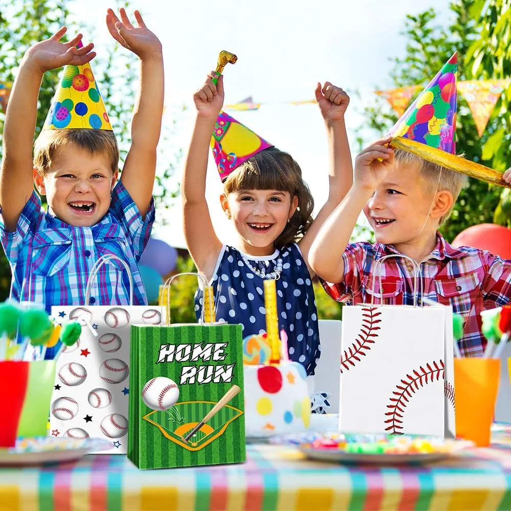 JOYGATHER 24 Pcs Baseball Party Favors Bags with Handles, Baseball Goodie Gift Candy Treat Snack Paper Bags with 3 Different Types for Birthday Party Supplies