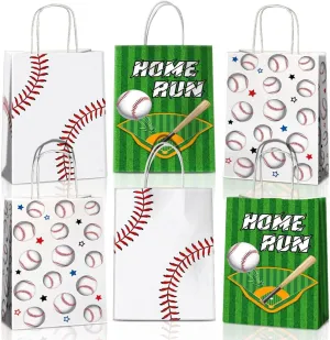 JOYGATHER 24 Pcs Baseball Party Favors Bags with Handles, Baseball Goodie Gift Candy Treat Snack Paper Bags with 3 Different Types for Birthday Party Supplies