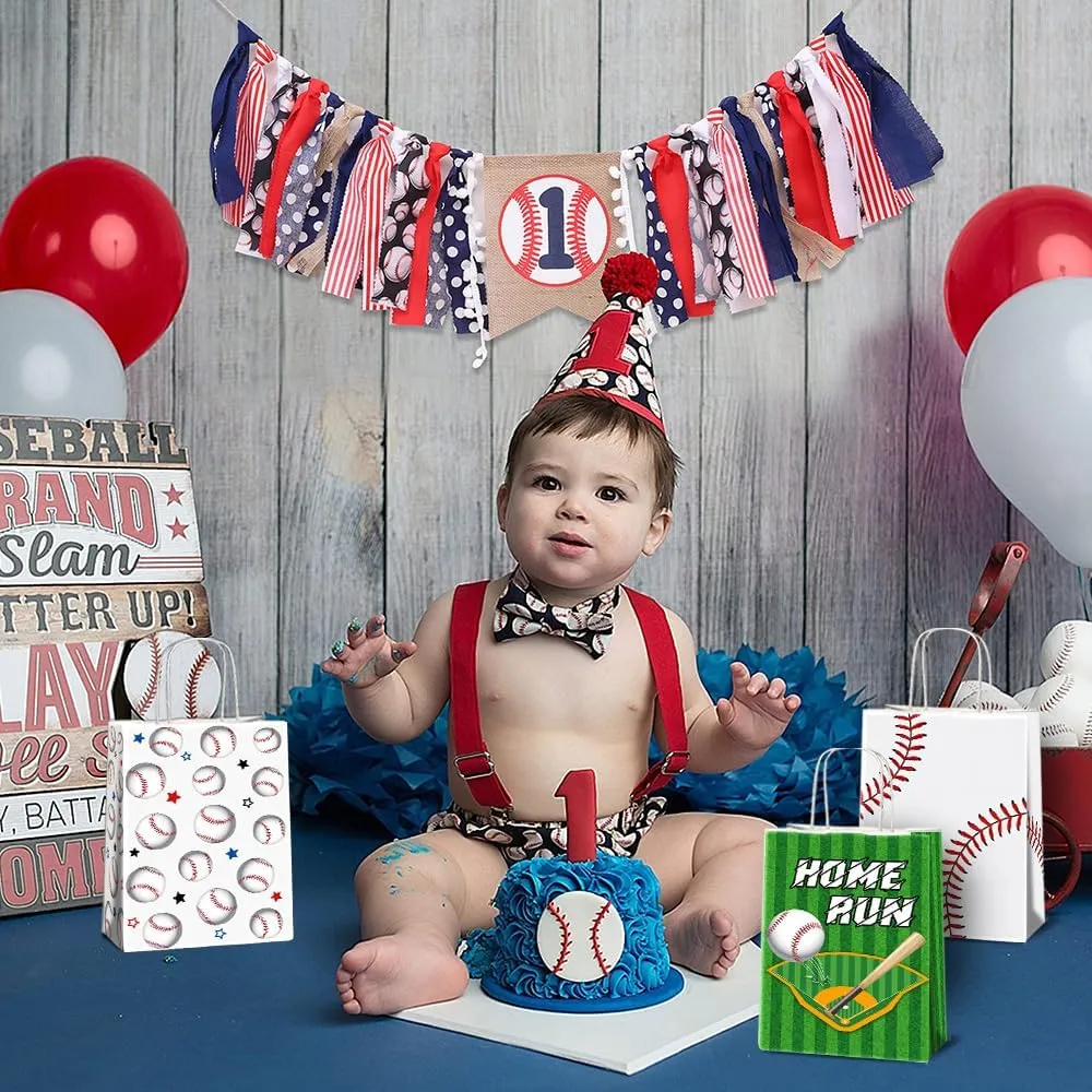 JOYGATHER 24 Pcs Baseball Party Favors Bags with Handles, Baseball Goodie Gift Candy Treat Snack Paper Bags with 3 Different Types for Birthday Party Supplies