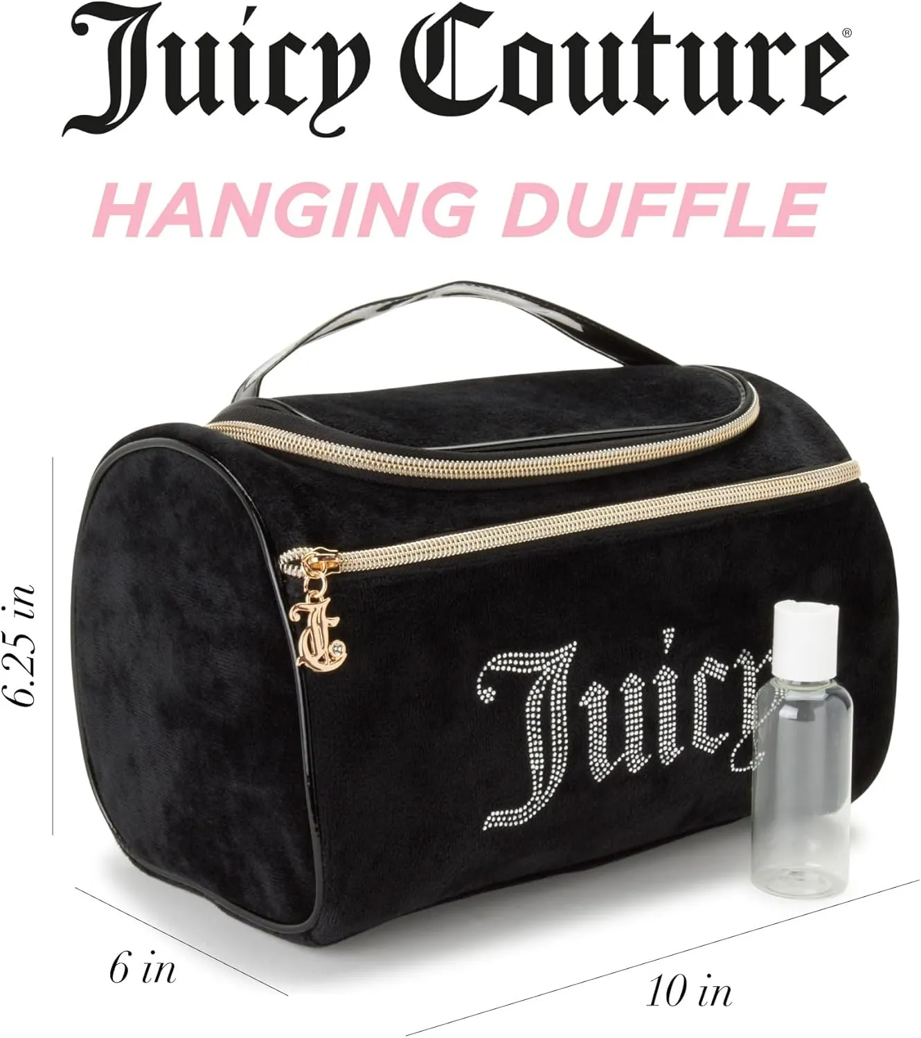 Juicy Couture Women's Cosmetics Bag - Hanging Travel Makeup and Toiletries Small Duffel Bag, Black