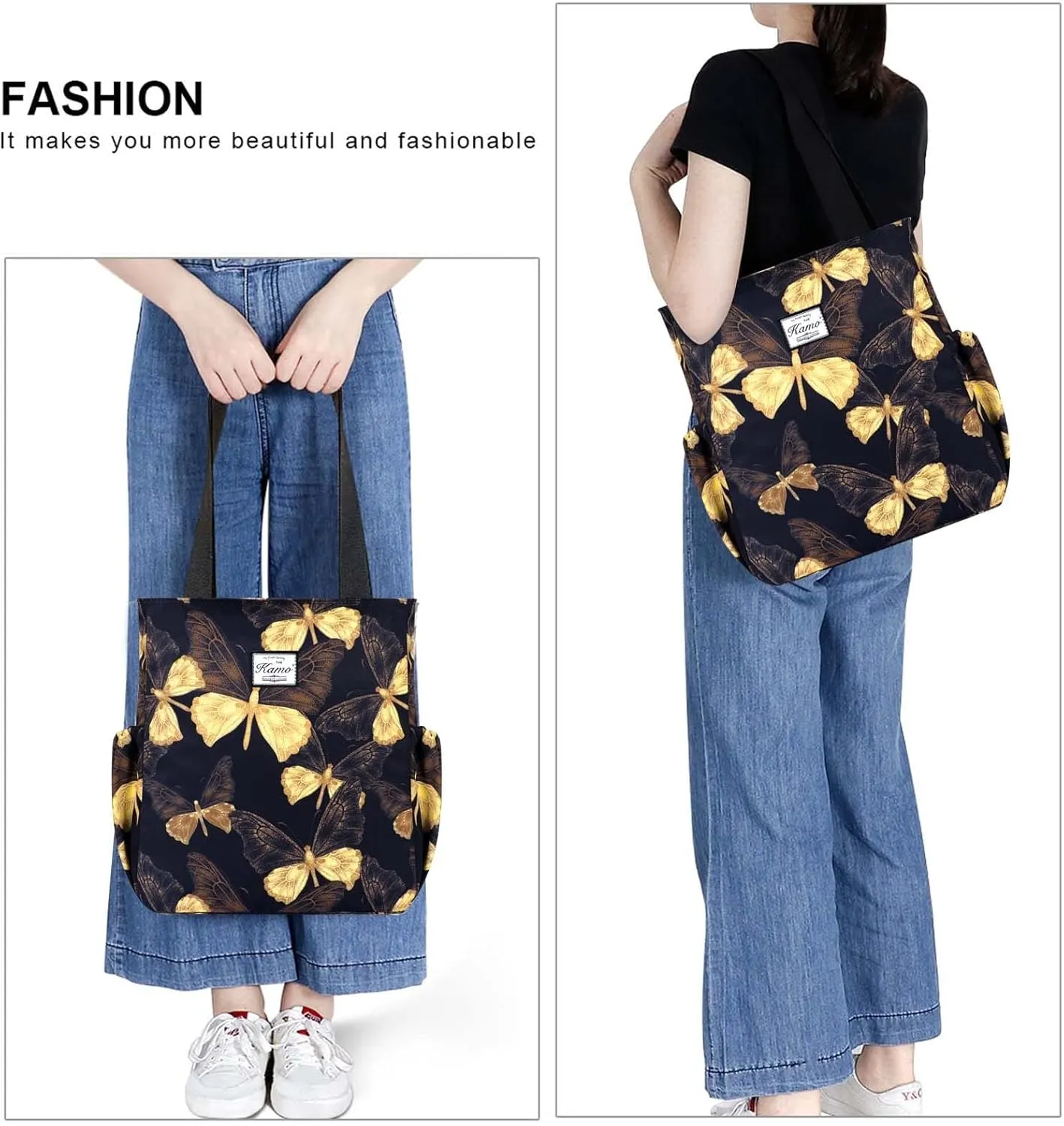 KAMO Floral Tote Bag - Waterproof Lightweight Handbags Travel Shoulder Bag for Hiking Yoga Gym Swimming Travel Beach