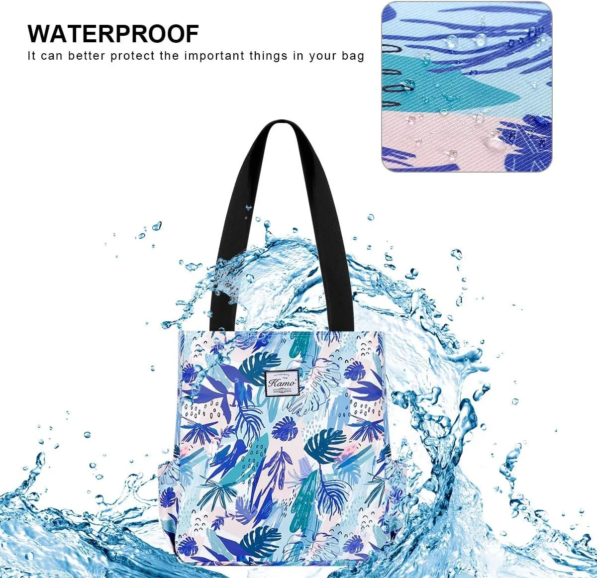 KAMO Floral Tote Bag - Waterproof Lightweight Handbags Travel Shoulder Bag for Hiking Yoga Gym Swimming Travel Beach
